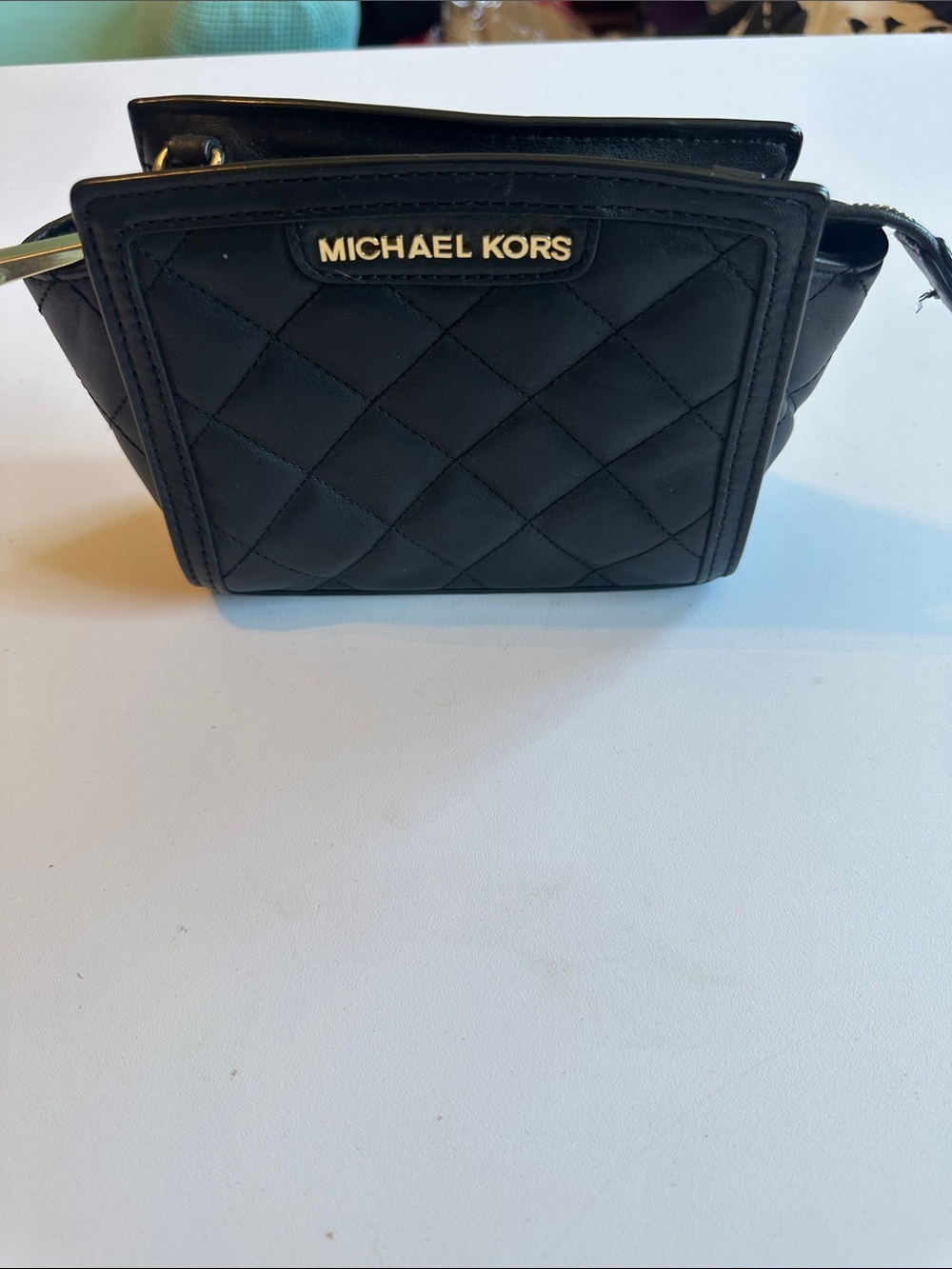 Michael Kors Black Quilted Mini Crossbody with Gold Hardware
